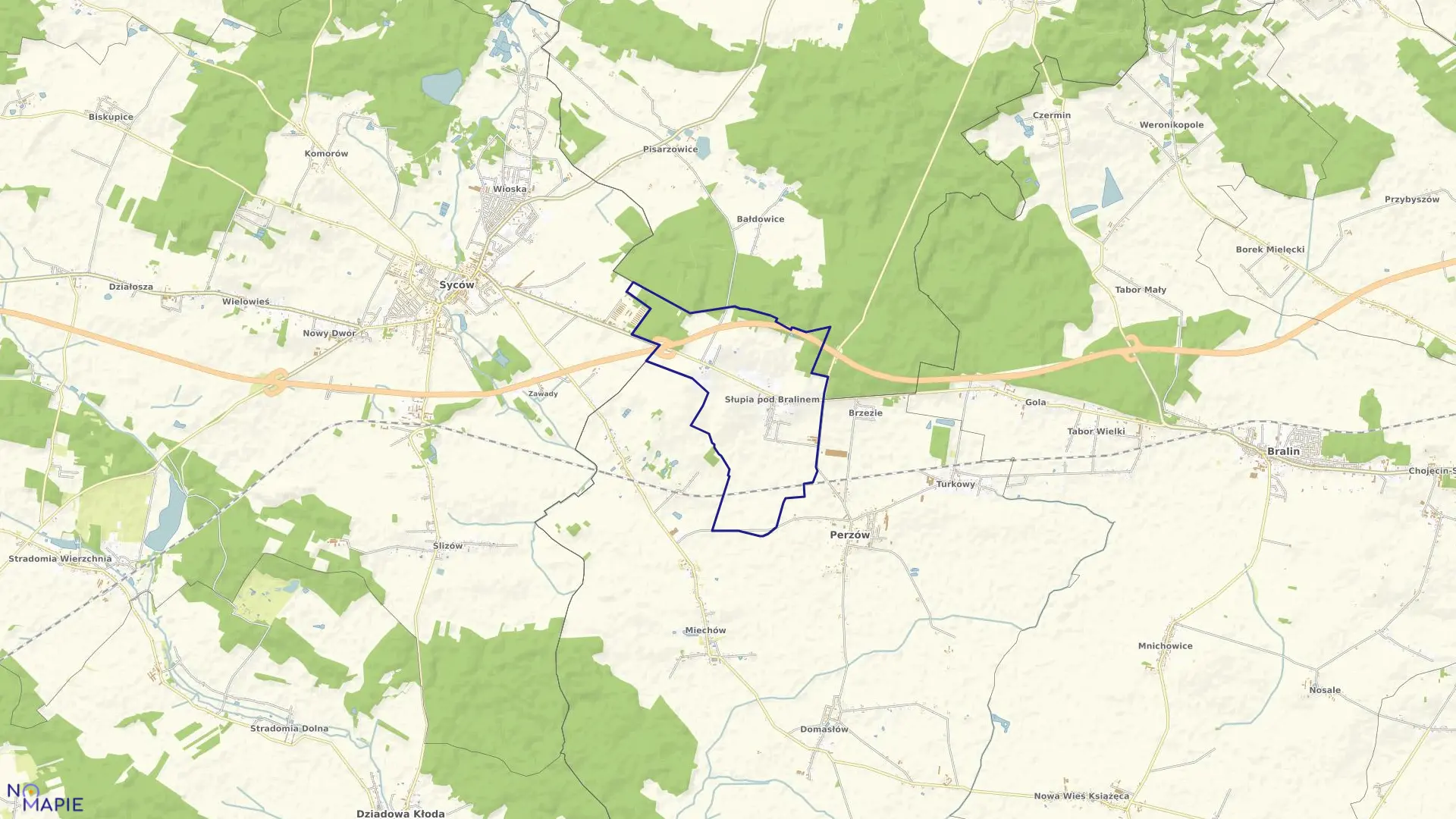Mapa obrębu SŁUPIA P.BRALINEM w gminie Perzów