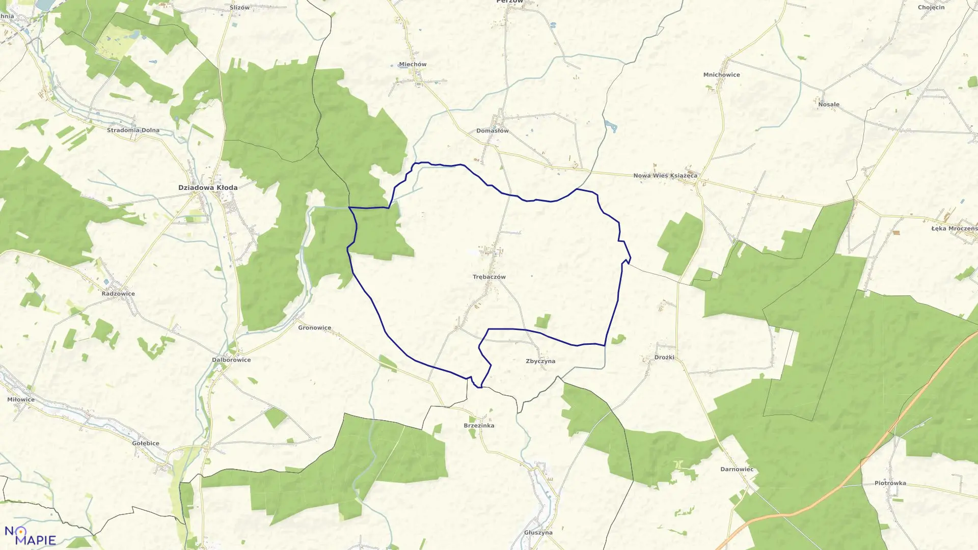 Mapa obrębu TRĘBACZÓW w gminie Perzów