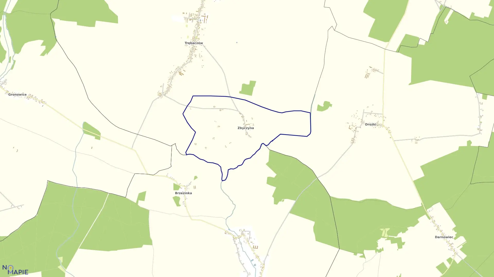 Mapa obrębu ZBYCZYNA w gminie Perzów
